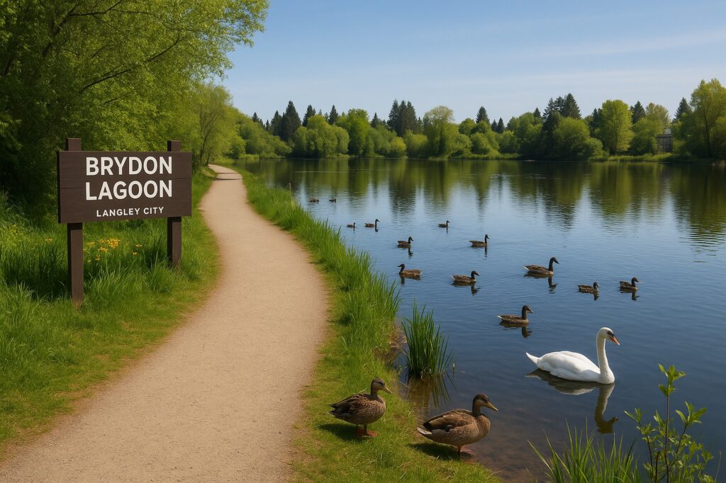 brydon lagoon local ducks and swan at lake edge Parks In Maple Ridge for family outings brydon lagoon local ducks and swan at lake edge | GPS: 49.110551, -122.577621
