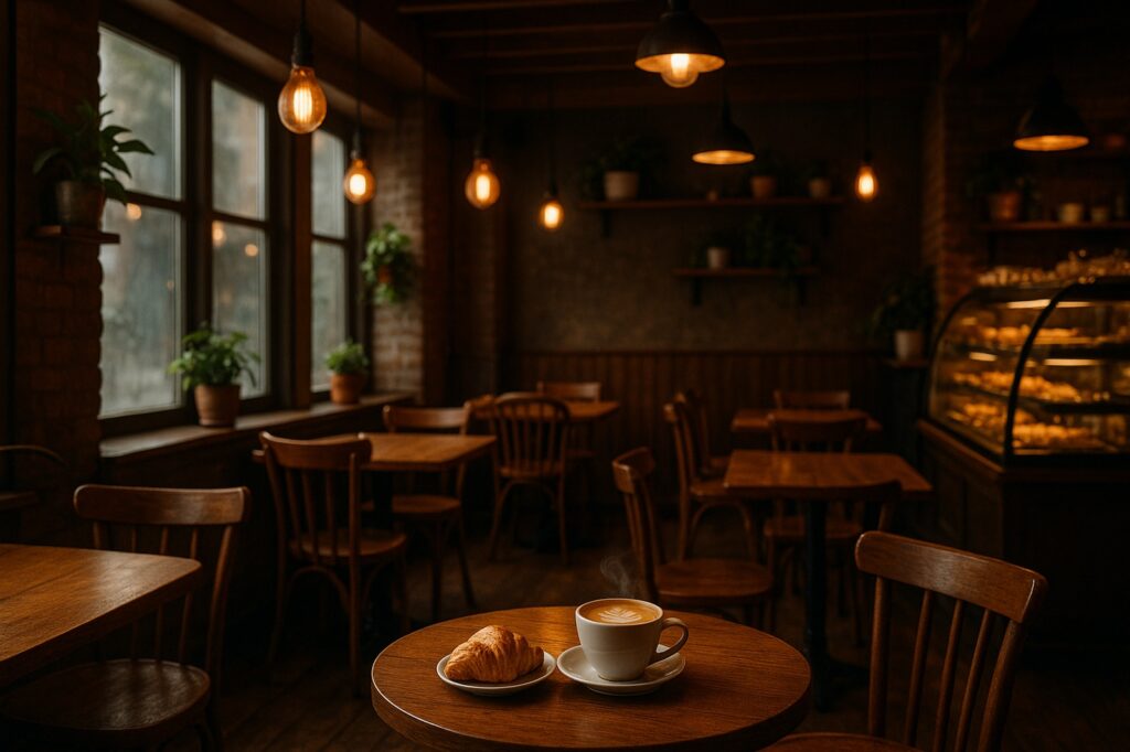 cozy cafe setting with coffee and croissant langleys | GPS: 49.192287, -122.452803