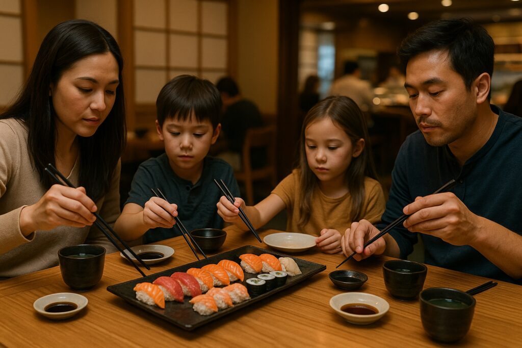 family sushi dinner local restaurant with kids | GPS: 49.130861, -122.546605