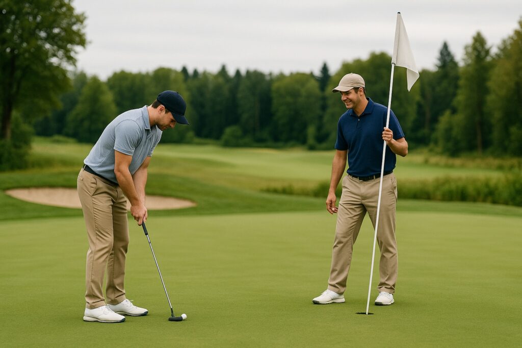 golfers playing on local golf course green | GPS: 49.098314, -122.596307