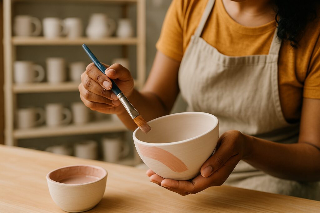 hand painting clay bowls in art studio directory Maple Ridge, BC Art Spots and Pottery Painting hand painting clay bowls in art studio directory | GPS: 49.101870, -122.590877