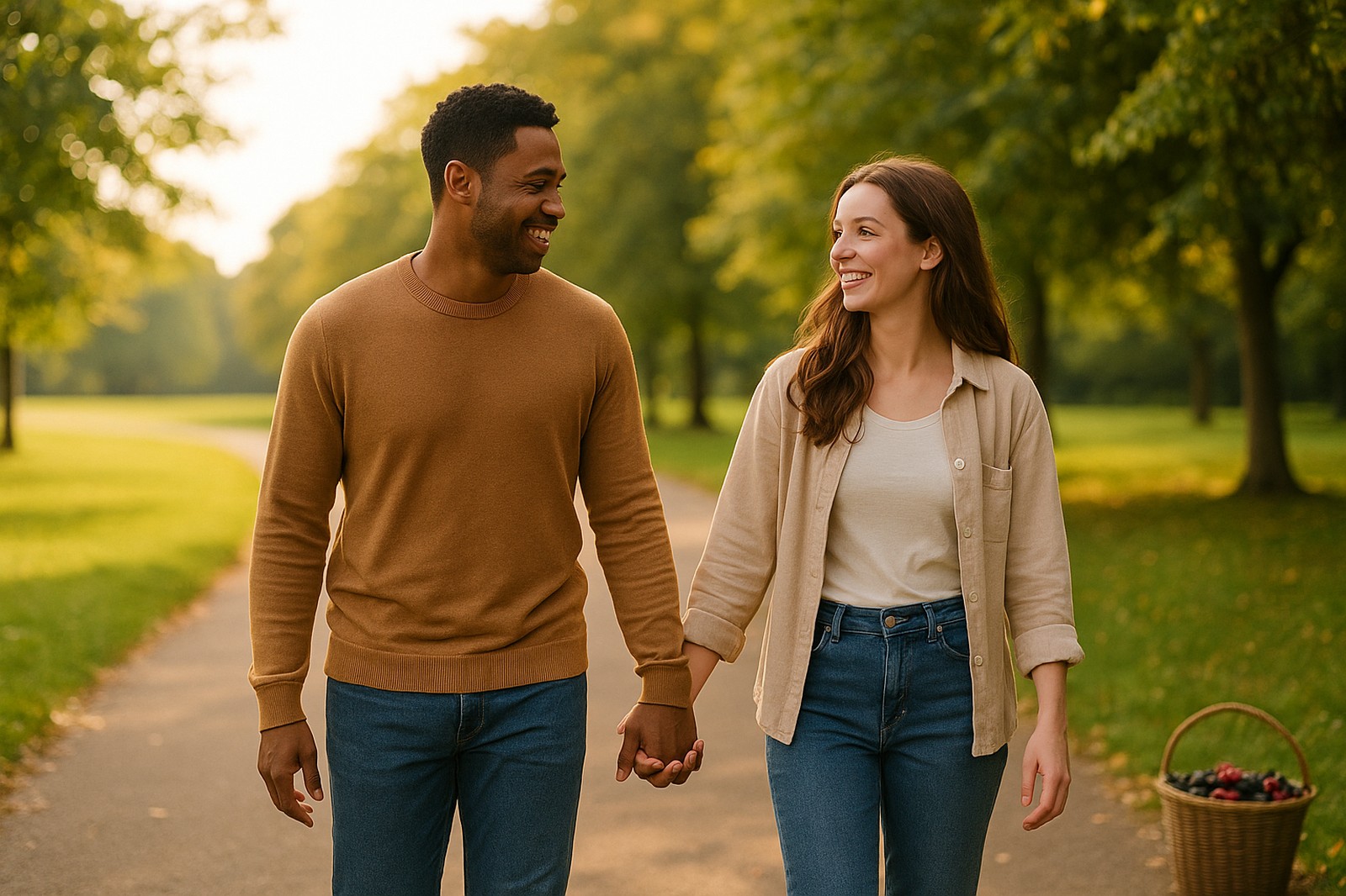 happy couple walking in park langleys autumn sunset | GPS: 49.137491, -122.536481