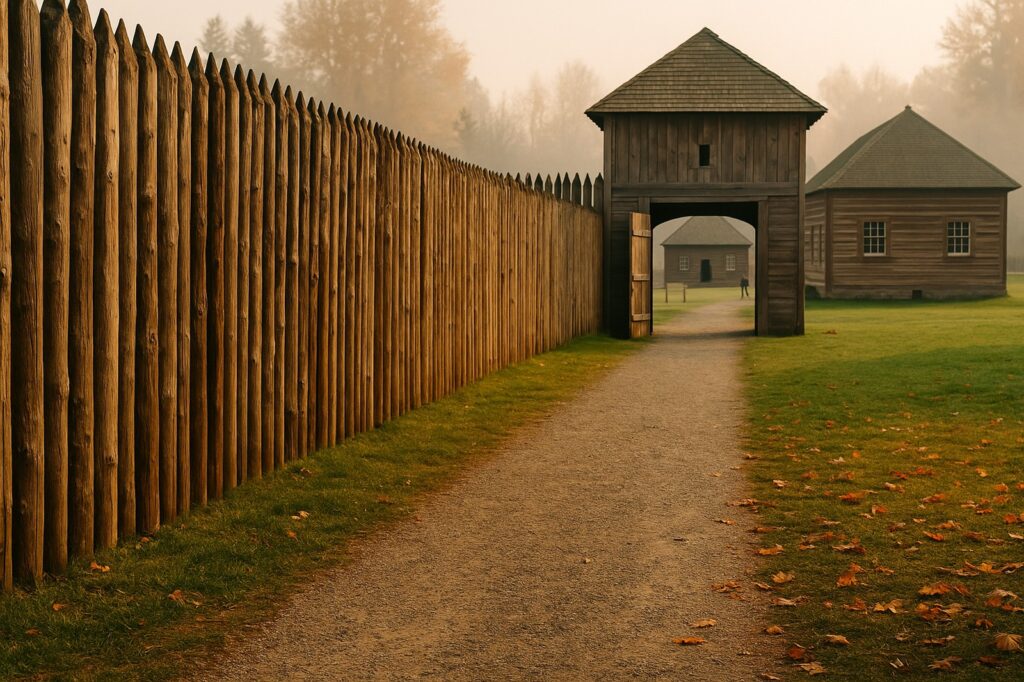 historic fort langley pathway entrance to buildings | GPS: 49.185509, -122.463153