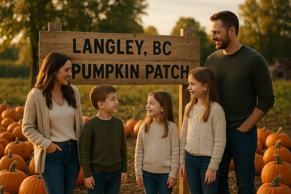 langley bc family at pumpkin patch autumn scene | GPS: 49.101872, -122.590874