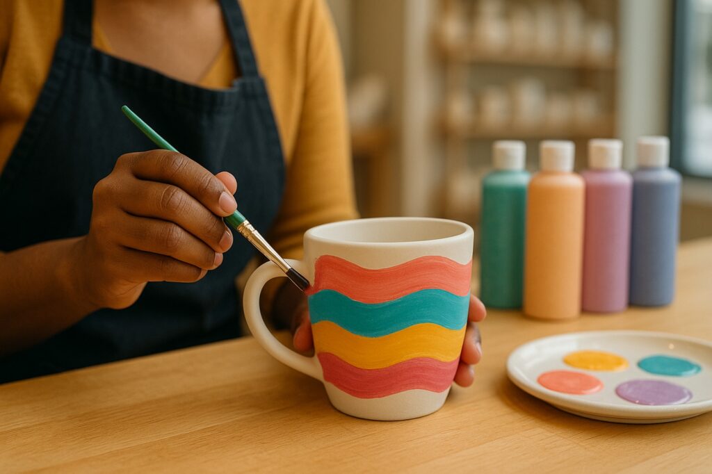 painting a mug with colorful designs local artisan Maple Ridge, BC Art Spots and Pottery Painting painting a mug with colorful designs local artisan | GPS: 49.133295, -122.542888
