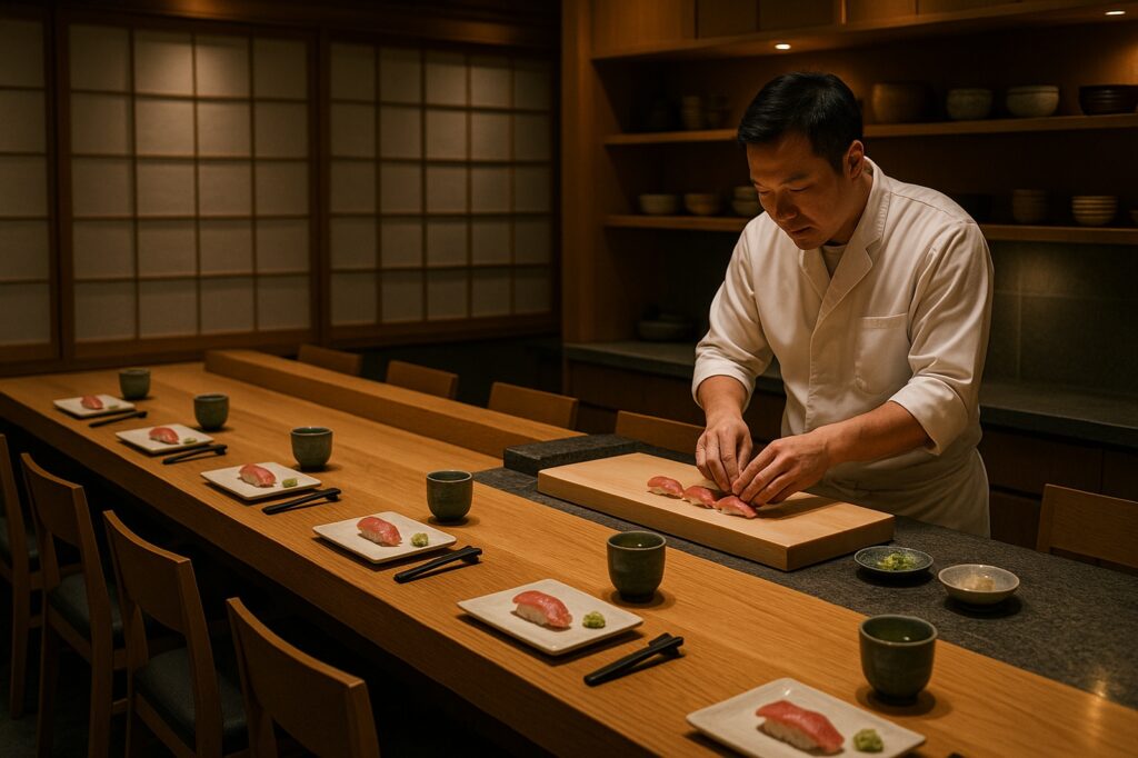 sushi chef preparing sushi langley dining table | GPS: 49.202212, -122.437646