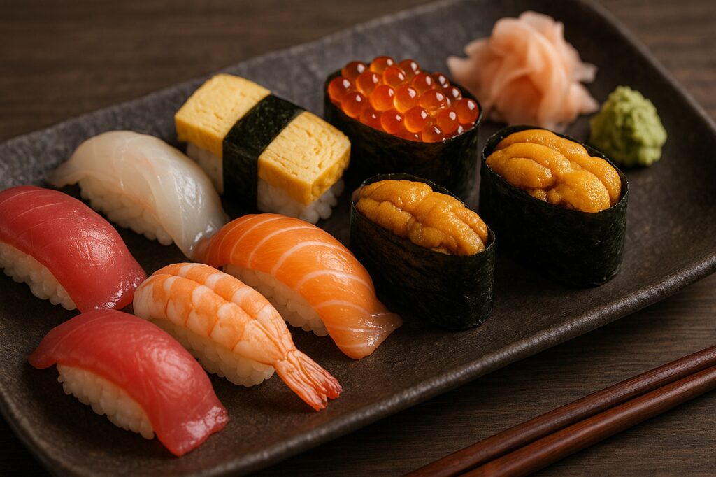 sushi platter with various types directory | GPS: 49.205904, -122.432008