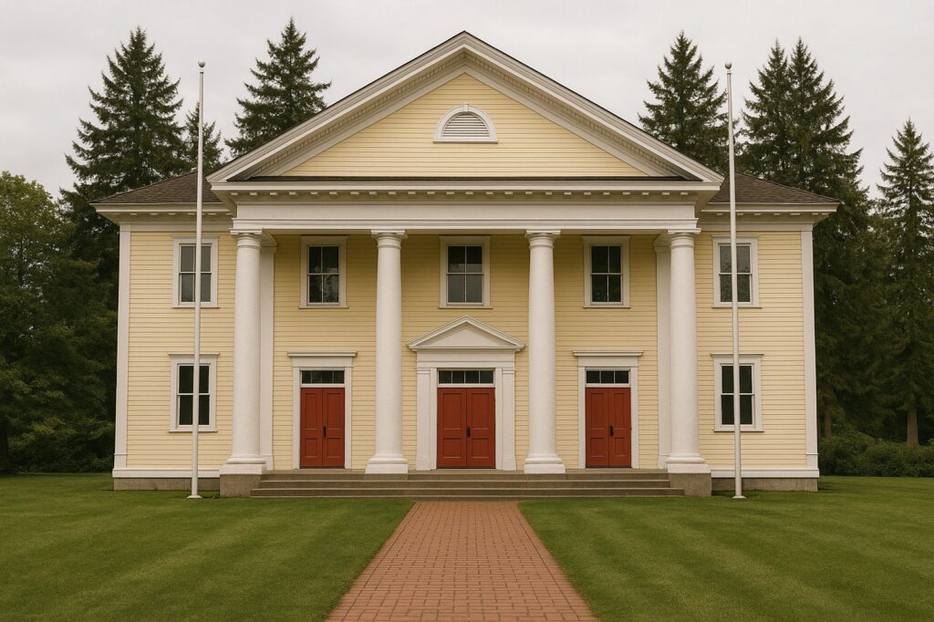 yellow building with red doors directory Maple Ridge BC Photo Spots: Beautiful Views yellow building with red doors directory | GPS: 49.098392, -122.596189