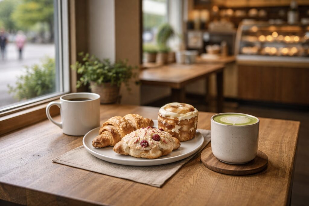 breakfast treats at cafe in maple ridge with coffee and pastries Maple Ridge: Neighbourhood Food Tour breakfast treats at cafe in maple ridge with coffee and pastries