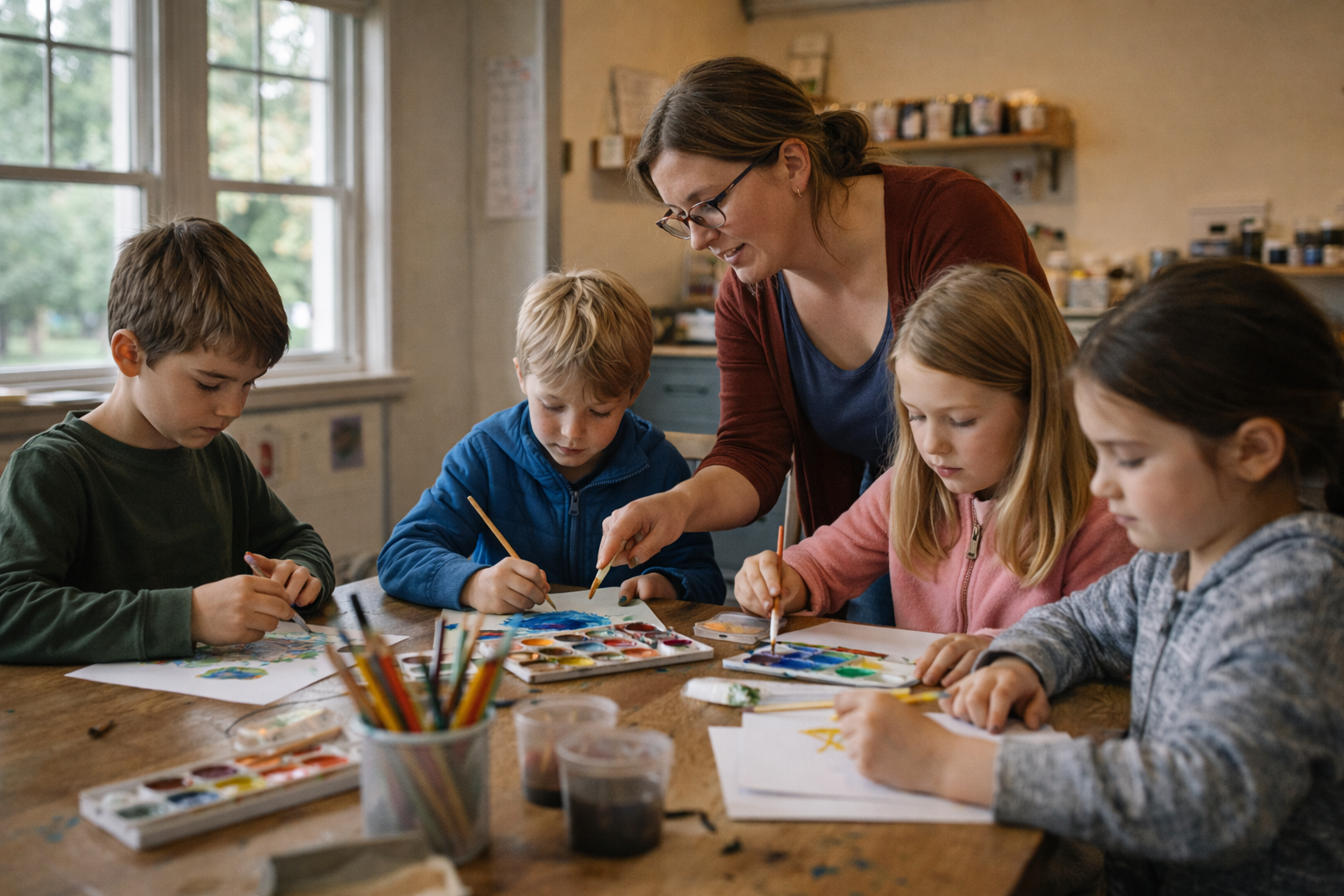children painting with teacher in art class directory Educational Fun for Kids: Maple Ridge BC children-painting-with-teacher-in-art-class-directory