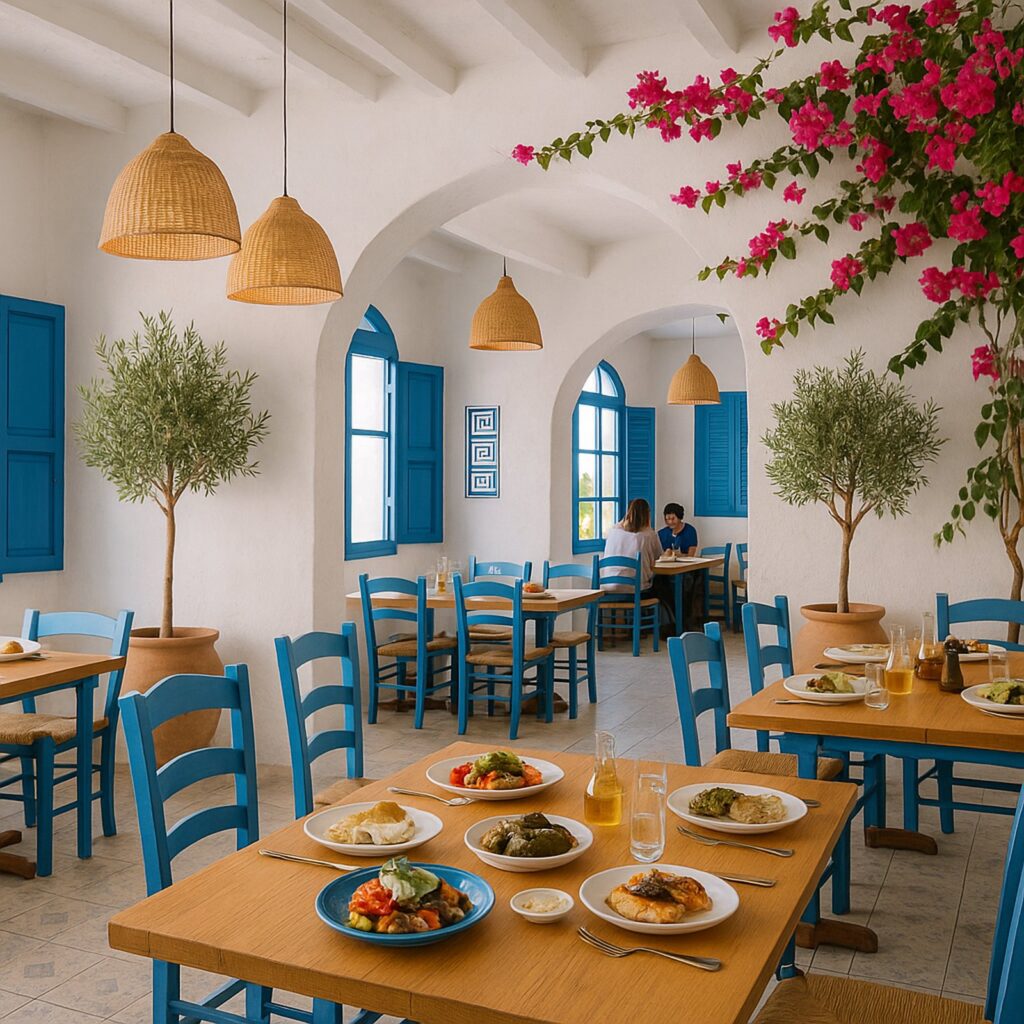 cozy greeek restaurant interior directory | GPS: 49.197932, -122.444182