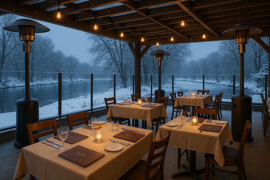 cozy restaurant patio in snowy winter directory | GPS: 49.187997, -122.461998