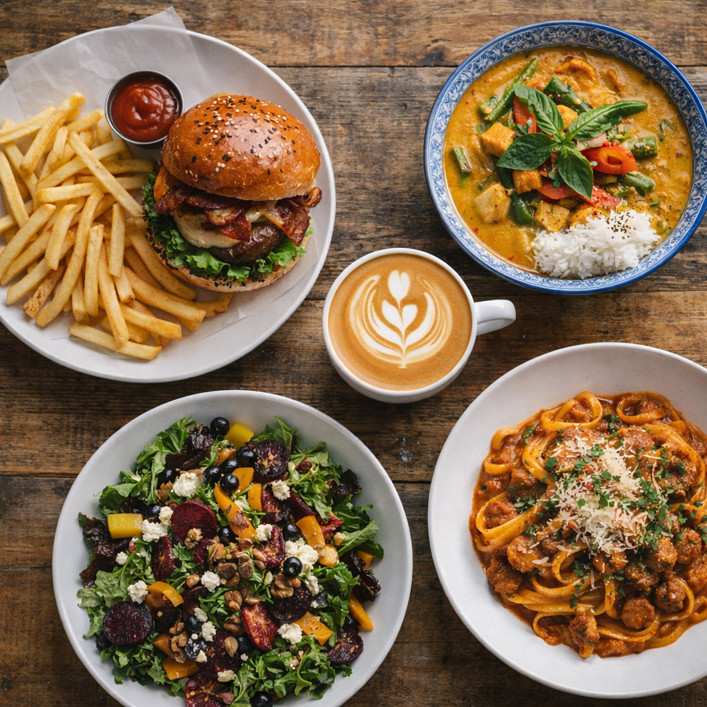 delicious food spread at maple ridge cafe with salad burger curry Downtown Maple Ridge BC Food Guide Best Restaurants delicious-food-spread-at-maple-ridge-cafe-with-salad-burger-curry