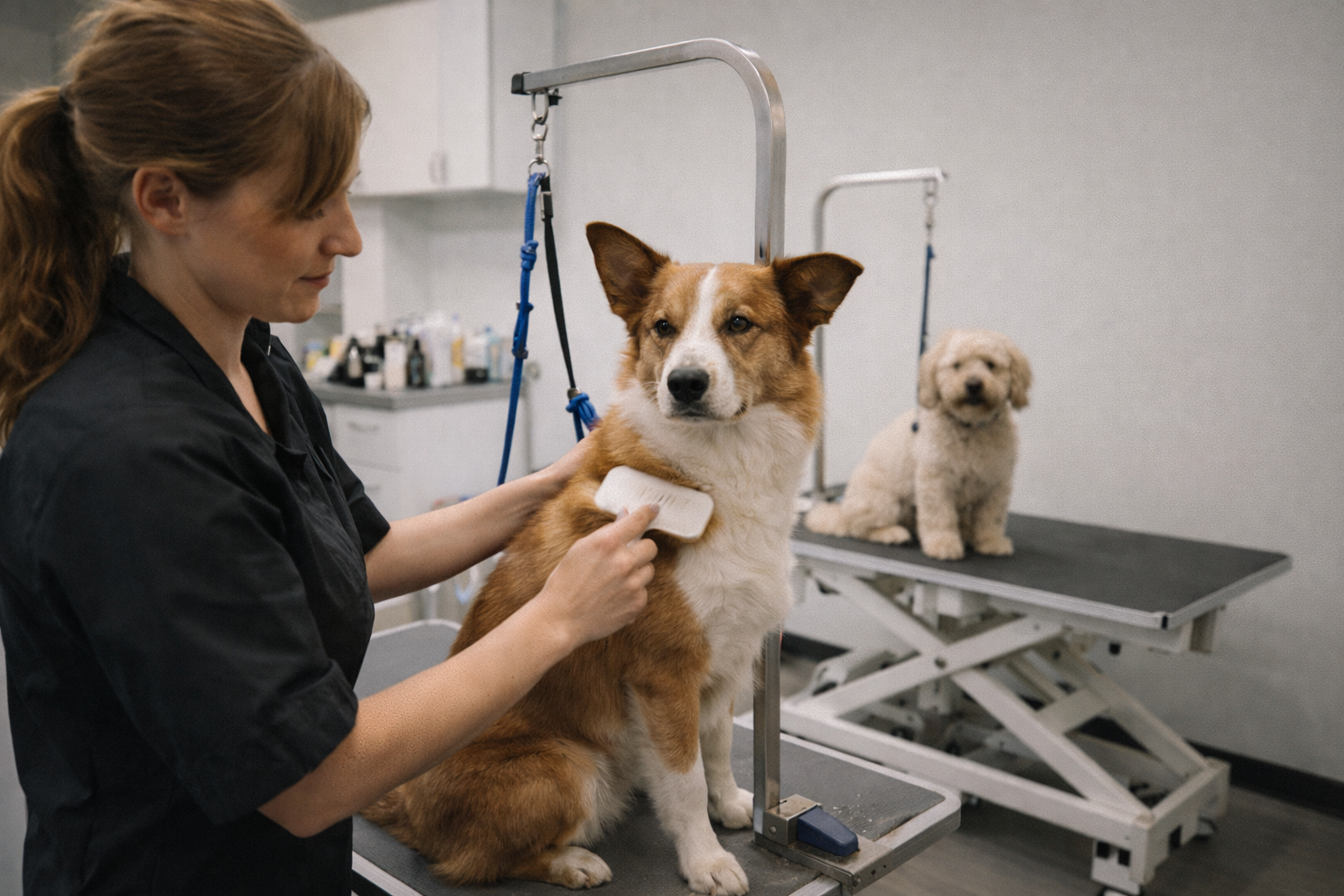 dog-grooming-at-maple-ridge-pet-salon-with-groomer-and-dogs