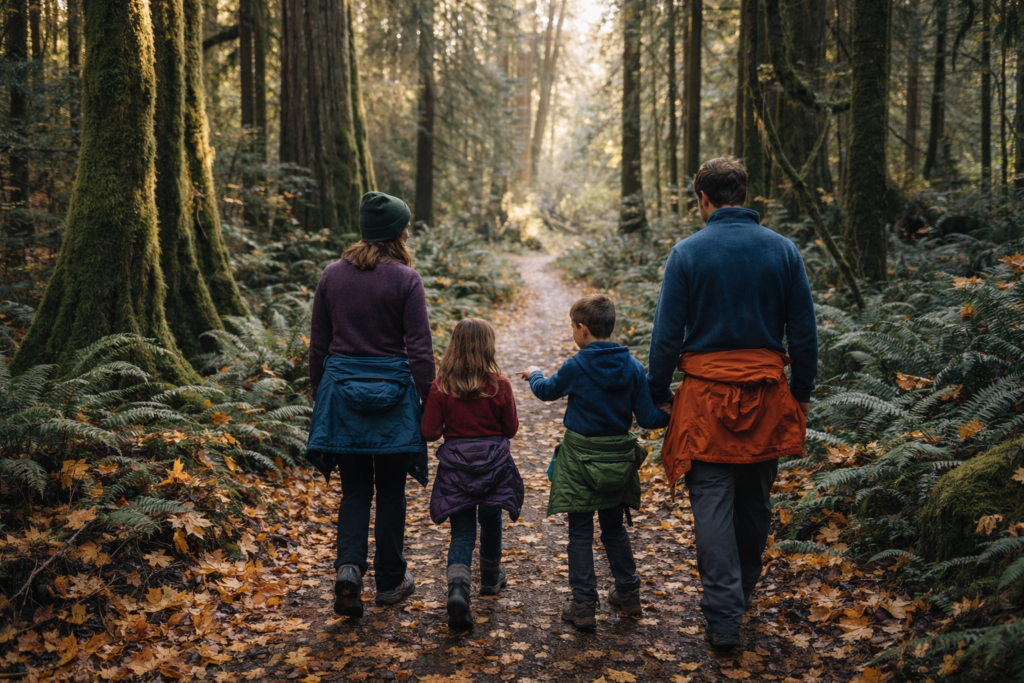 family-hiking-in-the-forest-maple-ridge-autumn-leaves