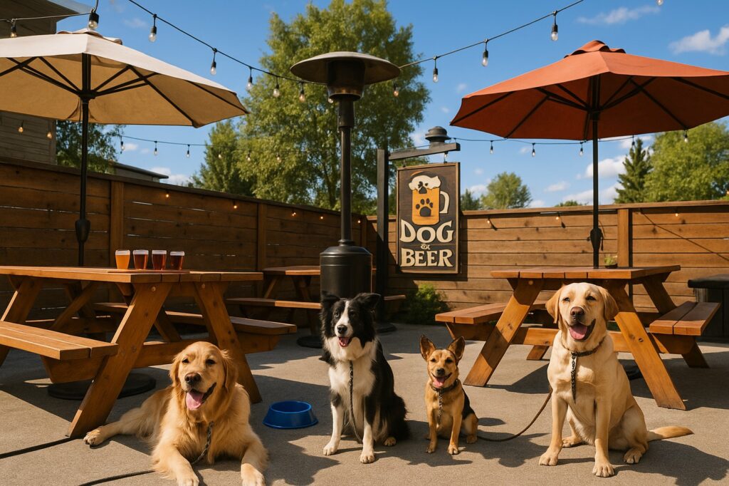 golden retriever border collie dog beer local patio | GPS: 49.097089, -122.600822