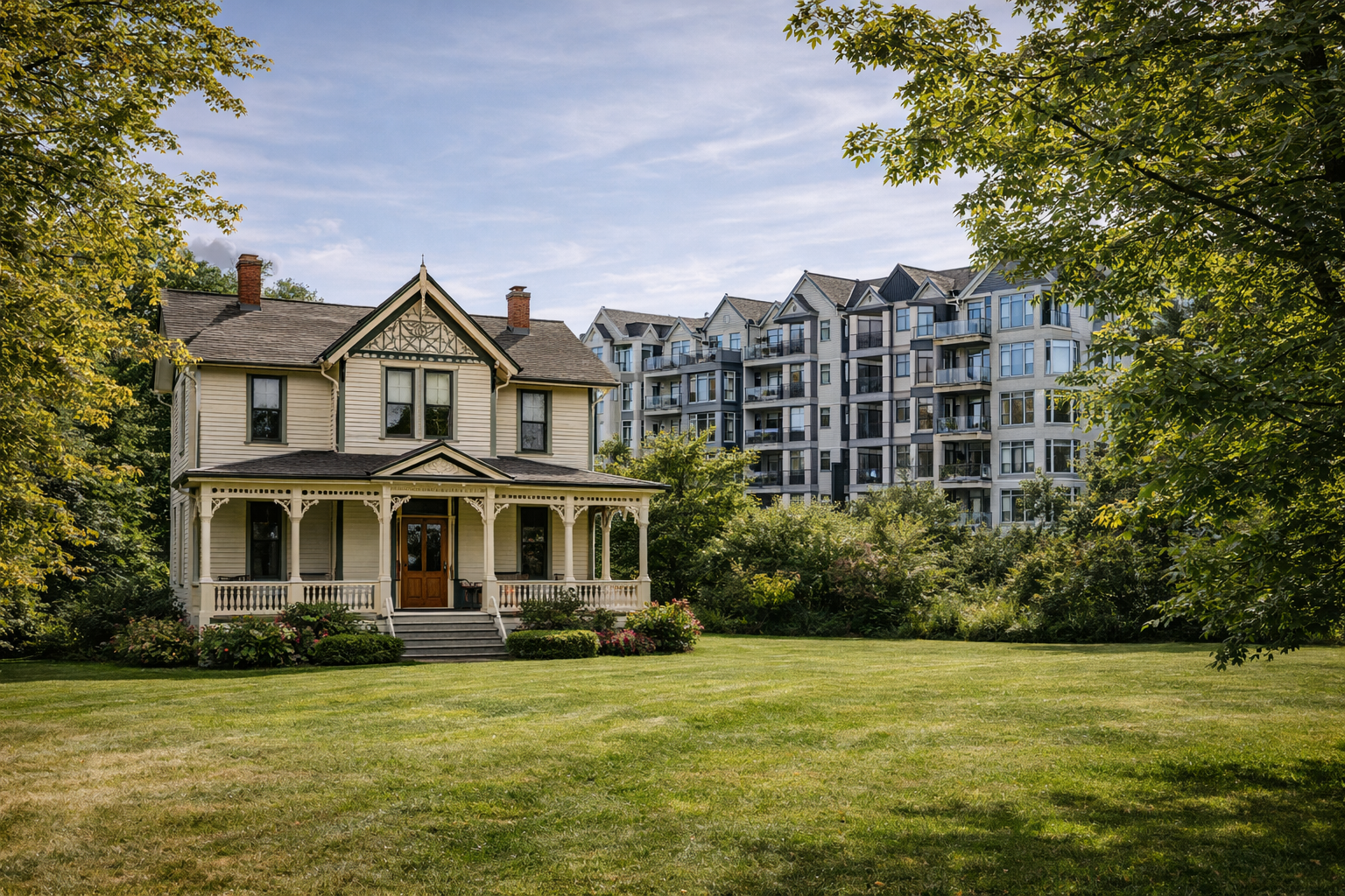 historic-house-and-modern-condos-maple-ridge
