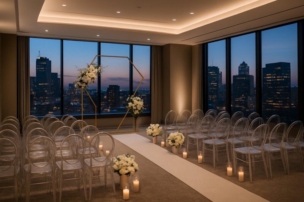 intimate wedding setup langley city skyline view | GPS: 49.097318, -122.597828