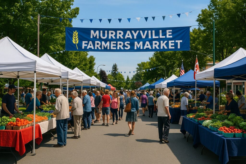 murrayville local farmers market people shopping | GPS: 49.180052, -122.471487