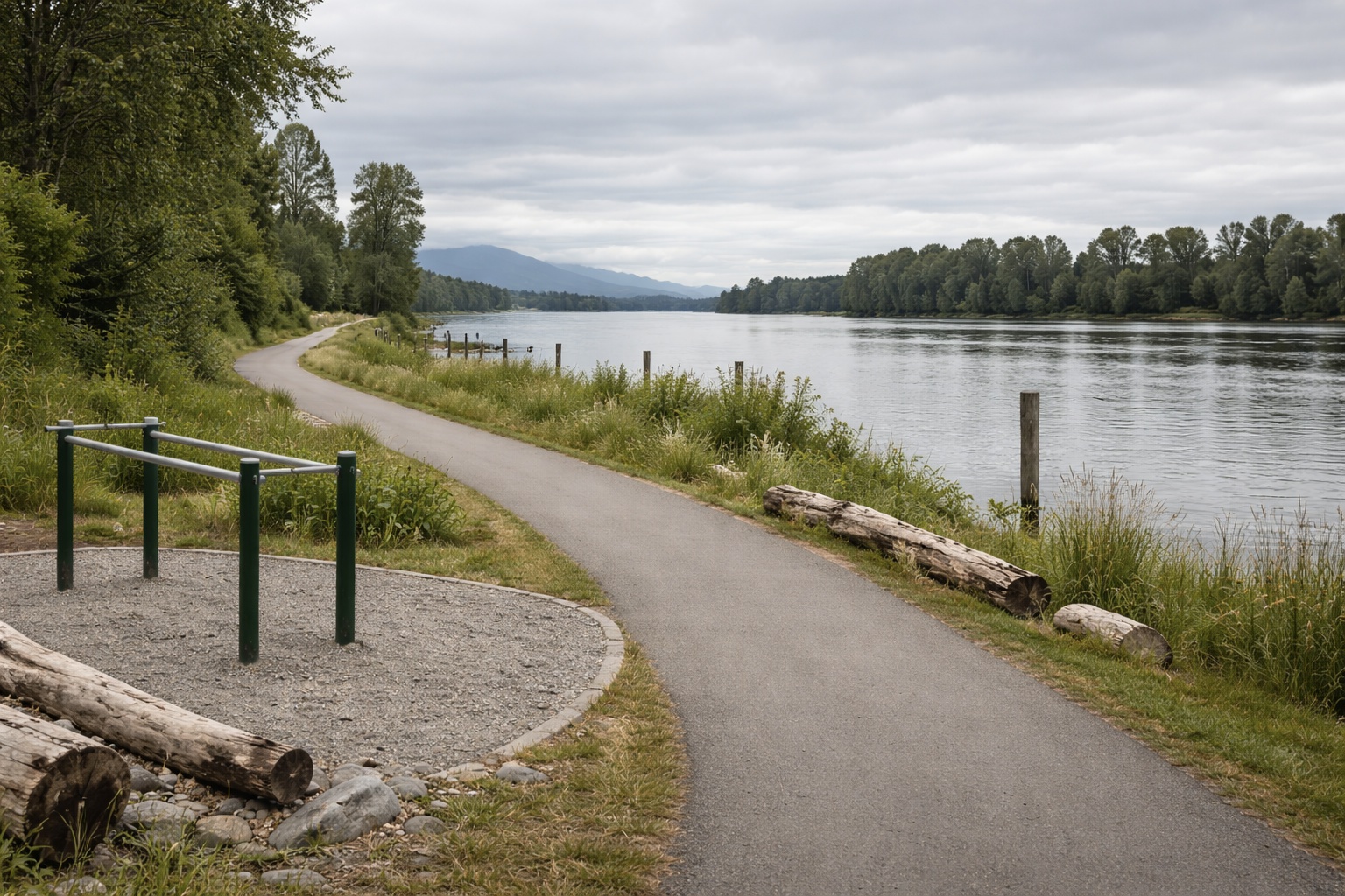 pathway along river in maple ridge nature scene scenic view