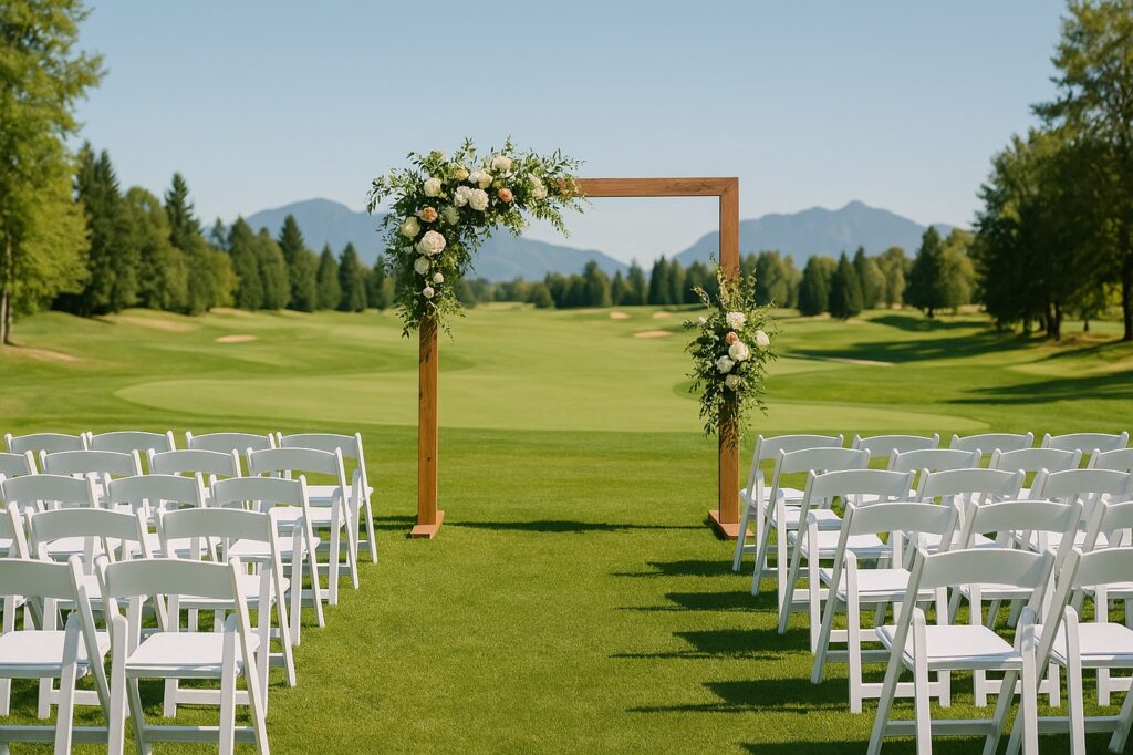 wedding ceremony setup with flowers directory | GPS: 49.162722, -122.497951