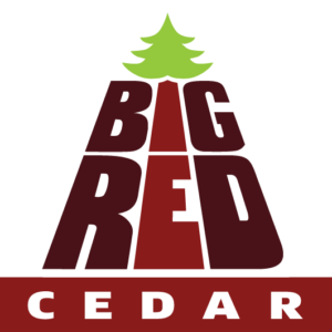 Logo for Big Red Cedar in Maple Ridge BC with a red stylized tree and the words Big Red Cedar.