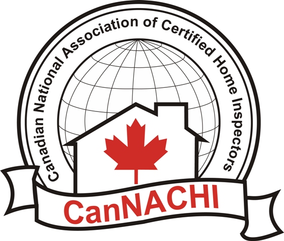 The CanNACHI logo features a globe, a house outline with a maple leaf, and the organization's name, Canadian National Association of Certified Home Inspectors. It is associated with Maple Ridge BC.