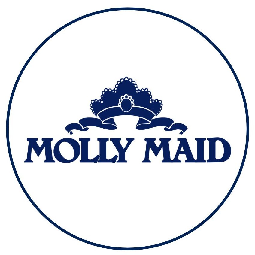 The Molly Maid Maple Ridge BC logo features a dark blue tiara above the brand name, all within a dark blue circle.