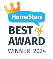 The HomeStars Best of Award Winner 2024 badge, possibly for a business in Maple Ridge BC, with a blue speech bubble, a golden crown, and the words "HomeStars Best of AWARD WINNER 2024".