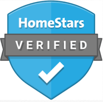 A blue shield with the words "HomeStars Verified" in white, and a white checkmark at the bottom, likely representing a business verification in Maple Ridge BC.