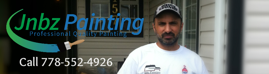 A promotional image for Jnbz Painting in Maple Ridge BC features the company's logo, contact information, and a portrait of a man.