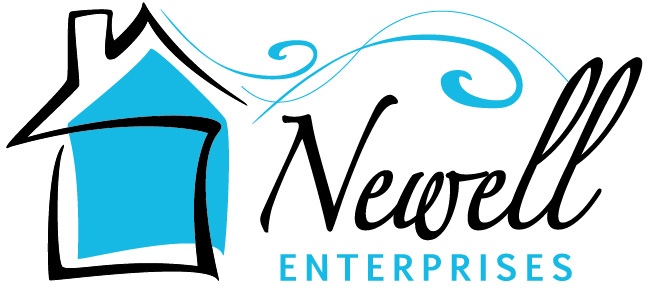 Logo for Newell Enterprises, based in Maple Ridge BC, showing a blue house outline beside script-style text.