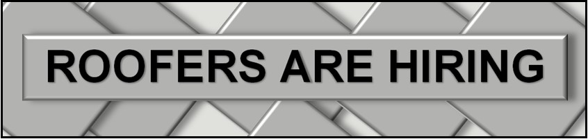 "Roofers are hiring" text on a gray rectangular sign in front of a tiled background, possibly indicating a job opportunity in Maple Ridge BC.