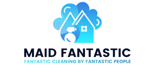 The logo for Maid Fantastic, probably serving Maple Ridge BC, features stylized light blue house shapes overlaid with a cloud. The text "MAID FANTASTIC FANTASTIC CLEANING BY FANTASTIC PEOPLE" appears underneath.