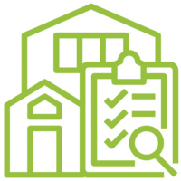 A green icon shows a building with a clipboard and checkmarks, suggestive of inspections in Maple Ridge, BC.