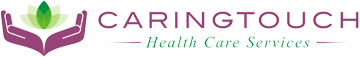 Caring Touch Health-Care-Services logo. The logo includes a set of hands holding a light green plant. Maple Ridge BC.