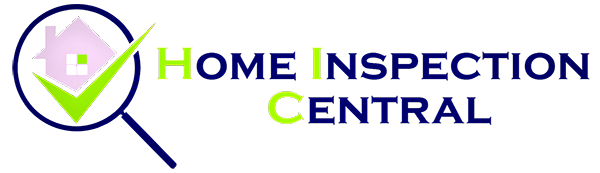 Home Inspection Central logo featuring a house inside a magnifying glass with a check mark and the text "Home Inspection Central" in blue, promoting services in Maple Ridge BC.