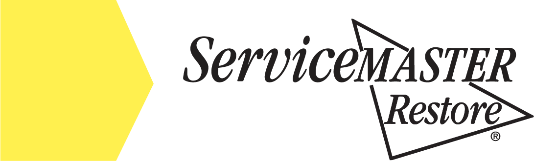 ServiceMaster Restore logo, featuring a yellow geometric shape on the left, with "ServiceMASTER Restore" in black text, proudly serving Maple Ridge BC.