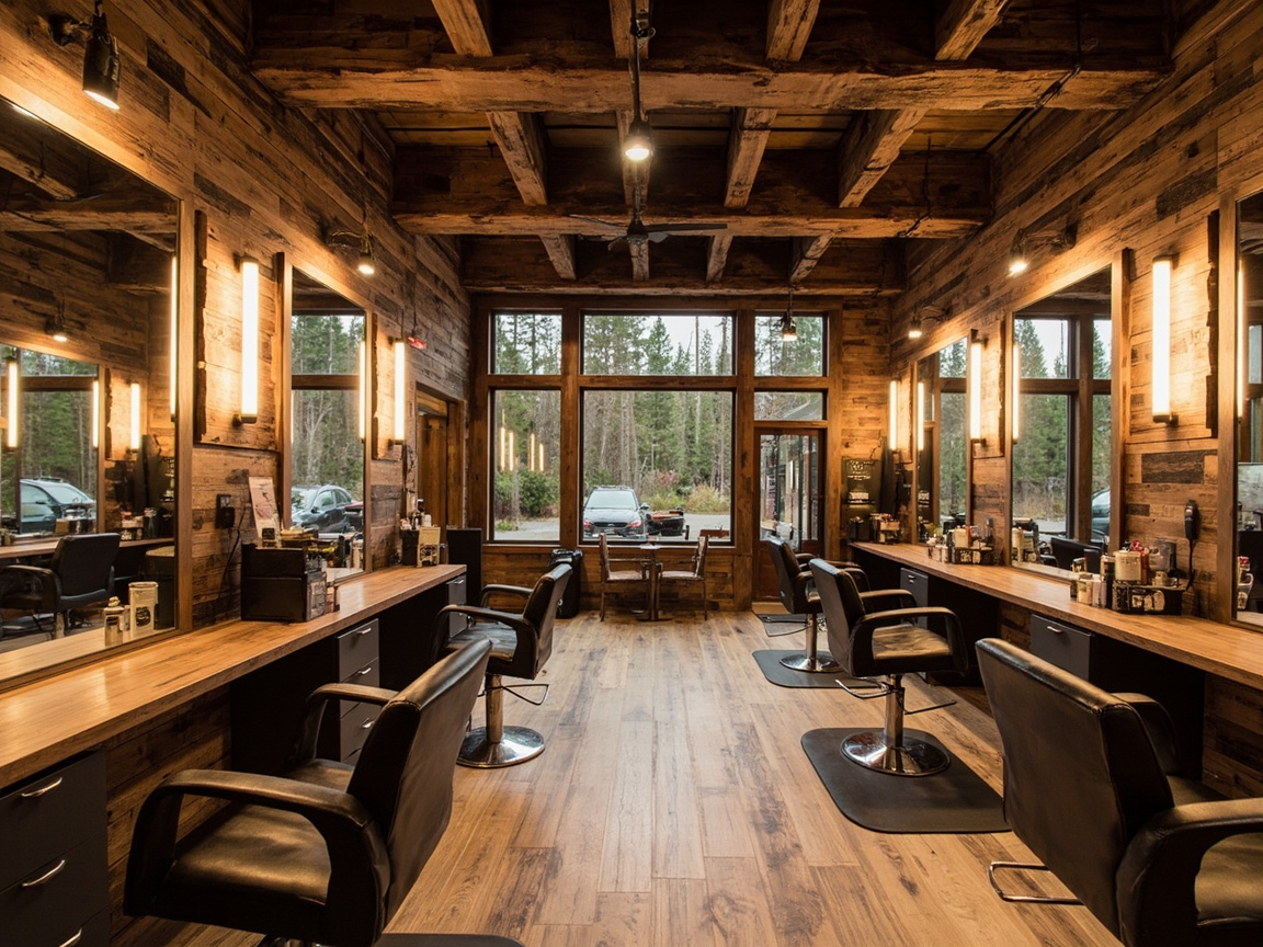 maple ridge salon hero Top Hair Salons in Maple Ridge Maple Ridge hair salon with rustic-modern decor, reclaimed wood accents and warm amber lighting